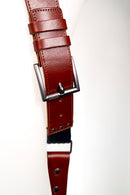 NICE ONE - POWER EASY - Tracolla Doppia in Pelle e tessuto costine blu  e cuoio rosso inglese per Mirrorless e reflex