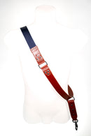 Tracolla per fotocamera in tessuto blu a costine e cuoio rosso inglese - tracolla per mirrorless - nice one shoulder strap