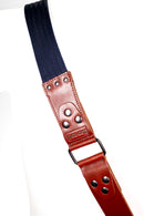 Tracolla per fotocamera in tessuto blu a costine e cuoio rosso inglese - tracolla per mirrorless - nice one shoulder strap