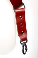 Tracolla per fotocamera in tessuto rosso e cuoio rosso inglese - tracolla per mirrorless - nice one shoulder strap